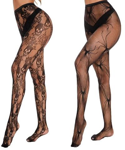 Jyinelx 2PCS Halloween Fish Net Stockings for Women Combination, Sexy Transparent Black Fishnet Stockings, Gothic Style, Fishnet Tights Suitable for Parties and Role - playing