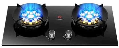 BZJPRFC Cocina De Gas De Acero Inoxidable, Cocina De Camping De 5.0 KW, Placa De Cocción De 9 Cavidades Y 2 Quemadores, Rejilla De Hierro Fundido Y Vidrio Templado(NG)