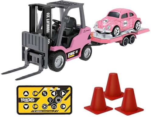 Mini carrello elevatore 1/64 divertente con suoni realistici, mini carrello elevatore telecomandato ricaricabile con barricata, giocattolo di sollevamento in movimento per regali di Natale, complea