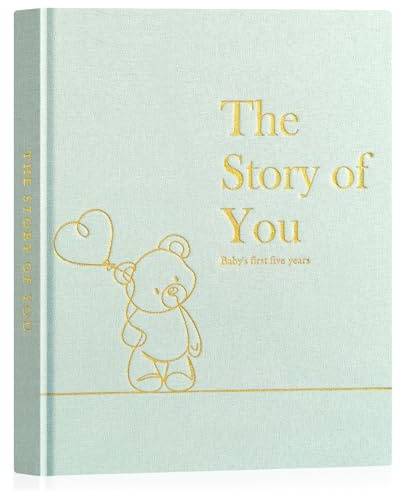 Lanpn Mein Erstes 5 Jahr Babybuch - The Story of You Babyalbum für Mädchen Junge, Leinen Hardcover Baby Tagebuch für Neue Eltern, 154 Seiten Baby Erinnerungsbuch Album Geschenk, Salbeigrün, Englisch