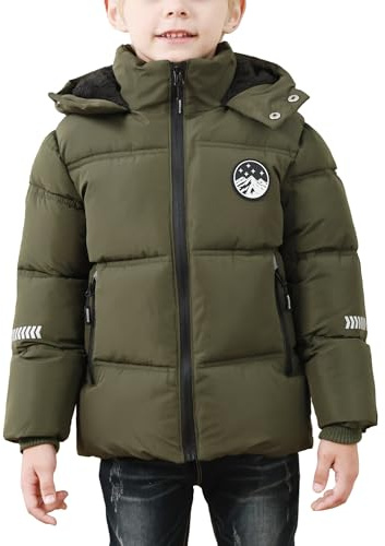 FEOYA Veste Pour Enfant Polaire Ski Ado Manteau D'Hiver Parka Garçon Doudoune Chaude Matelassée Blouson Imperméable Chauffante Épaisseur À Capuche Vert 5 6 Ans