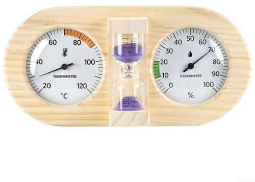Sauna-Thermometer, Hygrometer, 3-in-1, mit Sanduhr für 15 Minuten zur genauen Überwachung von Temperatur, Luftfeuchtigkeit und Zeit in Sauna und Innenbereichen, Violett