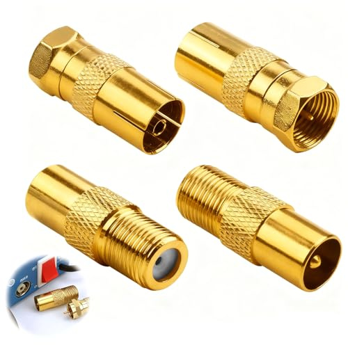 AYHYHLJZJ 4 PCS TV Luftadapter F Männliche/Weibliche T V T V Koaxial Stecker Kit, Antennenstecker für T-V, SAT Kabel verbinder, Multimediadose Adapter für TV, SAT und Digitale Geräte, Vergoldet