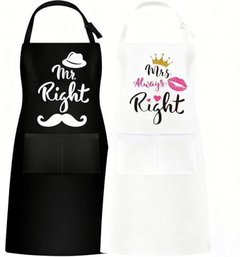 2 Pezzi Grembiule Cucina, Mr. & Mrs. Grembiule, Divertenti Grembiule per Coppie, Regolabile Impermeabile Grembiuli Chef, Regalo da Cucina per Matrimonio, San Valentino, Fidanzamento, Anniversario