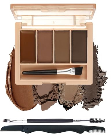 Sourcils Gel Palette Kit,4 Couleurs Brown Grey Eyebrow Powder Brow Cream Set Waterproof, Longue Tenue, Teinture Coloration Sourcil Set, Eyebrow avec Pinceau Sourcil maquillage, Make Up pour Femmes-02
