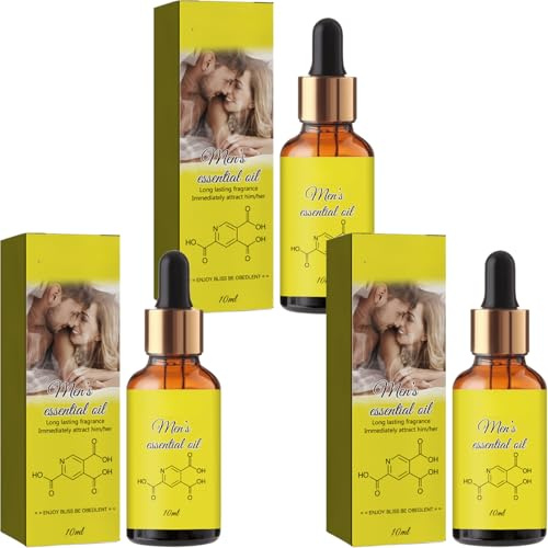 Olio per il corpo da uomo ispirato al feromone – Olio essenziale dal profumo naturale e dal profumo discreto e duraturo – Profumo personale leggero per collo, polso e pelle (3 pezzi)
