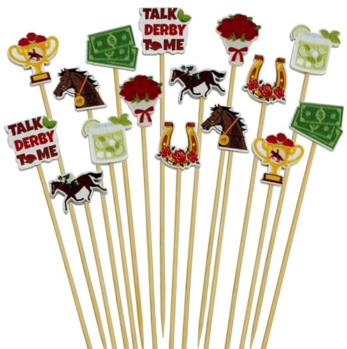 200PCS Kentucky Horse Derby Wooden Cocktail Picks –Horse Racing Appetizer Fruits Sticks Toothpicks Cupcake Toppers Party Supplies Decorations