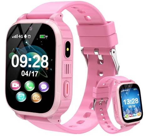 pmstuy Smartwatch Bambini 4G con GPS e Videochiamata HD, Orologio Telefono con SOS, Localizzazione in Tempo Reale, Modalità Scuola, Impermeabile IP68, Giochi, Sveglia – Regalo per Bambino Bambina