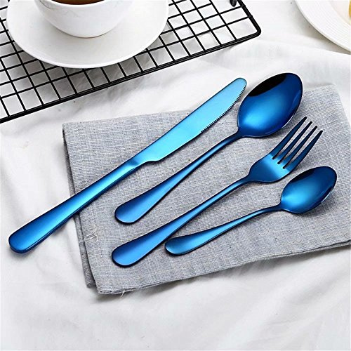 Frolahouse 16-Piece Blue Stainless Steel Flatware Set, 4 Spoons, 4 Forks, 4 Knives, 4 Teaspoons, Cutlery Set for 4