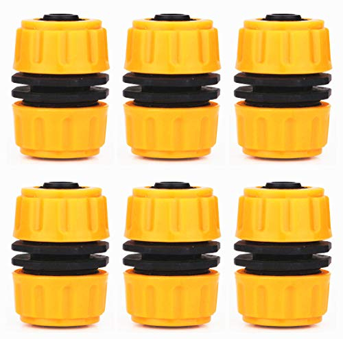 TOPWAYS 6 pack Hose Repair Connector, Quick Fix Extend Connector for 1/2 Graden Hose Pipe (Yellow)