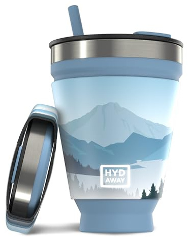HYDAWAY Collapsible Tumbler with Lid and Straw - Travel Mug Insulated Silicone Travel Mug Collapsible Travel Cup for Hot and Cold, Collapsible Cup for Coffee, Tea, Camping and Hiking, Lid