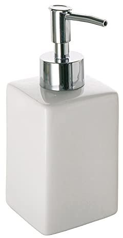 Gedy Queenstown Dosasapone, Misure e Peso: 16, 5X6,5 CM & 0,48 kg, Dispenser Sapone Bagno in Ceramica Ecologica, Finitura Bianca, Design R&S, 2 Anni di Garanzia, Unica