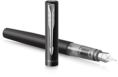 Parker Vector XL Füller | Schwarze Metallic-Lackierung auf Messing | Füllfederhalter mit feiner Feder und blauer Nachfülltinte | Geschenkbox