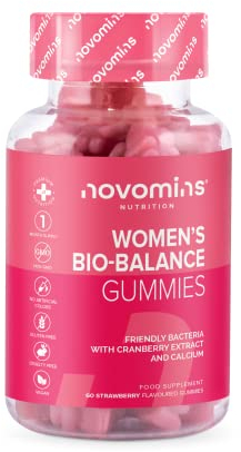 Probiotika Frauen - Flora Intima und Darmgesundheit - Cranberry und Kalzium - Vegan Darmbakterien Probiotika - Glutenfrei - Darmflora Aufbau - Alternative zu Cranberry Kapseln - 60 Gummies - Novomins