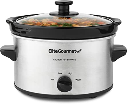 Elite Gourmet MST-275XS - Casseruola elettrica ovale, temperatura regolabile, antipasti, salse, stufati e salse, coperchio in vetro e pentola lavabili in lavastoviglie, 2,27 l, in acciaio inox