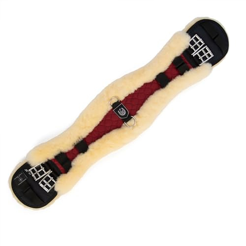 CHRIST Lammfell-Sattelgurt KONTURGURT von Werner Horse – anatomischer Dressurgurt, Lammfellgurt (Kurzgurt) aus echtem Fell, in Natur, braun, rot & anthrazit, Lange 80 cm in Rot-Natur