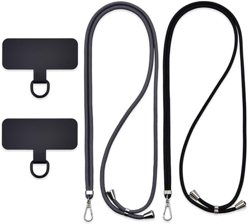 Universal Mobile Lanyard for Mobile, Metal Stickers for Mobile Phones, Adjustable Cords, Straps or Straps to Free Your Hands., Dark Grey, Black, One size