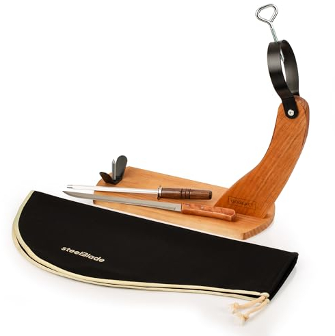 Steelblade 011139 Gondel + Schinkenabdeckung + Schinkenmesser und Chaira-Schinkenhalter ideal für Schinken und Paletten, Holz