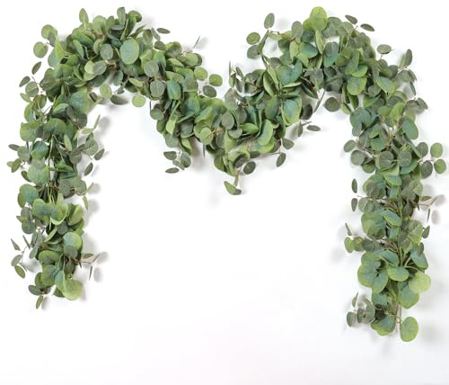MEIVINES Künstliche Eukalyptus Girlande 2 Stück 195cm - Hängepflanze Grün Deco Efeu Künstlich Tanne Kunstpflanze für Hochzeit Tischdeko Türgirlande