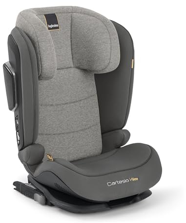 Inglesina Cartesio i-Size Autositz, Isofix, für Kinder von ca. 3 bis 12 Jahren, von 100 bis 150 cm, Stone Grey