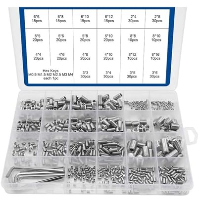 666-teiliges Gewindestift-Set mit Innensechskant und flacher Spitze aus Edelstahl, M2, M3, M4, M5, M6, M8, Sortiment an kopflosen Schrauben (Size : 446pcs)