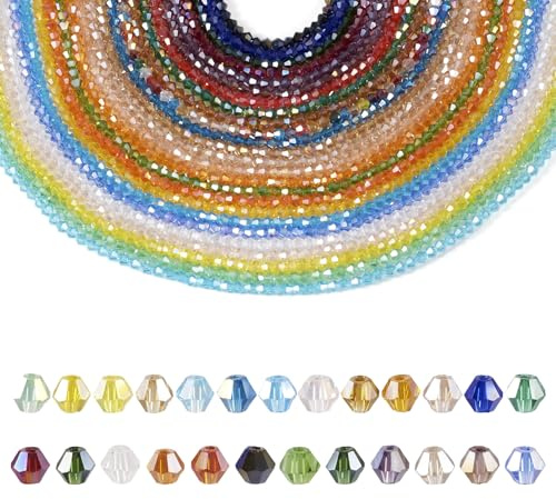 FASHEWELRY Parti av 2 450 galvaniserade glaspärlor med facetter, färg AB, 4 mm, dubbel kon, för armband, halsband, örhängen, smyckestillverkning