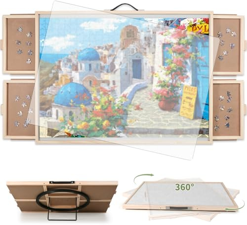 BuilderButler Pusselbräda 2 000 bitar, 2-i-1, viltbar, roterande pusselbord, 101,6 x 72,1 cm, bärbart pusselbord med 4 lådor och fodral