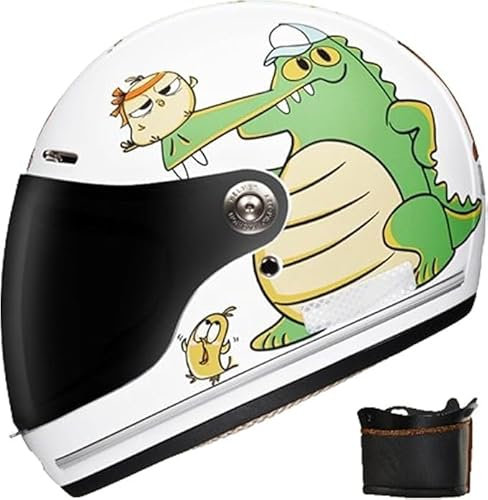 Casque de moto pour enfants Casque de moto intégral avec visière adapté aux enfants âgés de 5 à 14 ans Casque de dessin animé mignon garçons et filles toutes saisons H,46-52CM