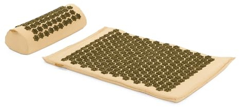 TREXO Tappetino per agopressione con cuscino, 38 x 15 x 10 cm, marrone, con tappetino da 68 x 44 x 2 cm, in cotone e spugna 18D, picchetti HIPS per ridurre la tensione, supporta il sonno