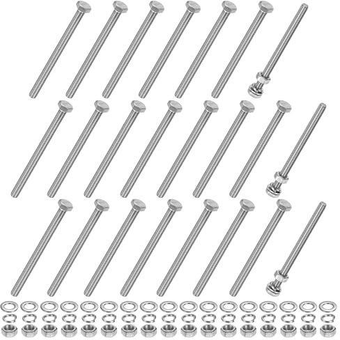 M METERXITY 20 Pcs Viti A Testa Esagonale M6x80mm Kit Viti E Dadi Viti | In Acciaio Inossidabile, Con Dadi Rondelle Piane E Di Bloccaggio, Metriche Completamente Filettate
