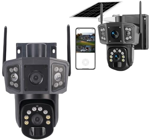 Caméra de sécurité Solaire Extérieure sans Fil, Vue à 360 Degrés, Alimentée par Batterie, WiFi, Détection de Mouvement PIR, Double Objectif, PTZ