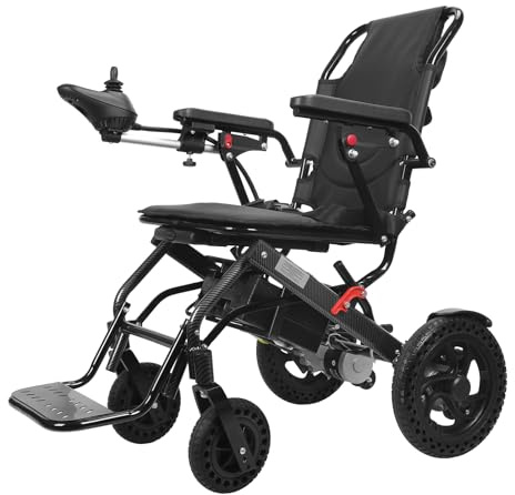 Sedia a rotelle elettrica ultra leggera in alluminio per adulti, sedia elettrica pieghevole portatile con motori da 500 W e sedile confortevole, sedia da viaggio in fibra di carbonio, per adulti e