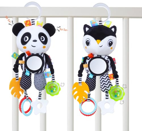 Bianco e Nero Neonati Giocattoli,Giocattolo Appeso di Peluche Animale,Bambino Neonato Sensorialità Giocattolo,Seggiolini Auto Culla Passeggino Giocattoli Appesi Regalo per Neonati 0 3 6 9 12 mesi