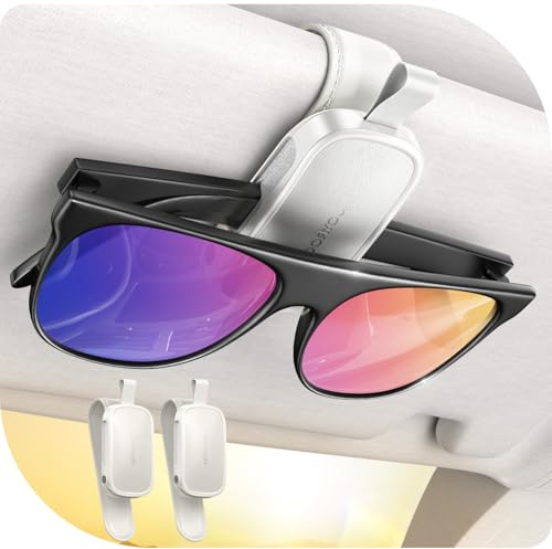 JOYROOM 2 Stück Brillenhalter für Auto Sonnenblende - Weihnachts Geschenke für Männer Frauen, Magnetischer Leder Sonnenbrillenhalter Auto, Universal Auto Visier Zubehör Kompatibel mit Allen (Weiß)