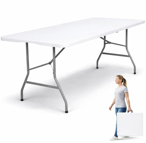 edihome Mesa Plegable 180x68x74 cm para Comedor, Camping, Jardín y Catering – Mesa Portátil Resistente para Interior y Exterior, Fácil de Transportar (Blanco)