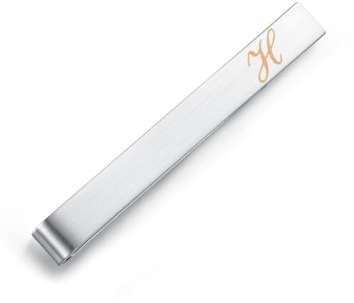 HONEY BEAR 5.4cm Herren Briefe Initialen Krawattennadel Krawattenklammer für Normale Krawatte Edelstahl Tie Clip，Gebürstetes Silber (H)