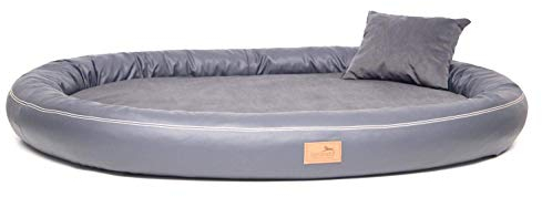 tierlando® Orthopädisches Hundebett Gilbert VIP - aus hochwertigem Velours und Kunstleder mit Latexfüllung - für Allergiker und Sensible Hunde | Größe: 85x65cm, Farbe: 02 Graphit