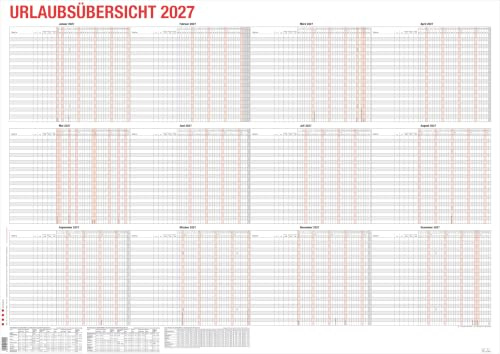 GÜSS Urlaubsübersicht Format 110x84 cm für 25 Mitarbeiter