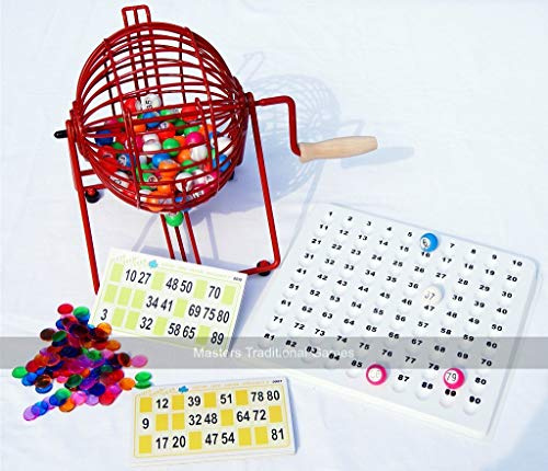 Home Bingo Set - Metal Bingo Cage, 90 Balls, Tickets, Tray And Markers - Fun Home Party Bingo Game - 10 players - Tombola Set