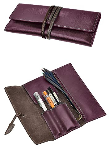 ZLYC Handgefertigtes Stifteetui aus Leder, weich, Rolltasche, Schreibwaren, Geschenk für Studenten