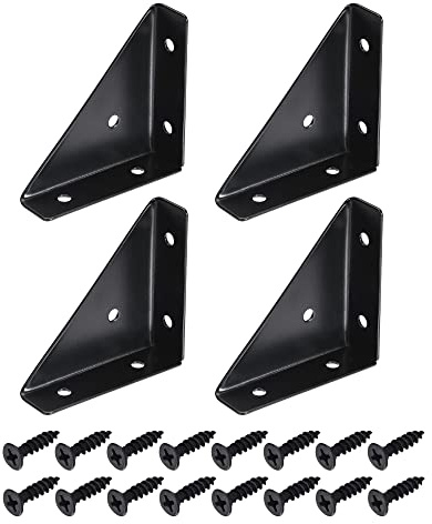 sourcing map 4Pcs Angle Corner Brackets 66mm x 66mm, Cold Rolled Steel Braces Joining Support with Screws for Desk Bed Edge (Black)