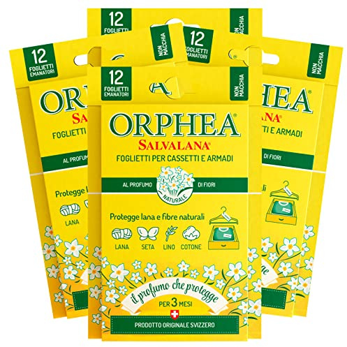 Orphea 4 x Einlagen für Schubladen und Schränke, schützt Wolle und Naturfasern mit Blumenduft – 4 Packungen mit je 12 Blättern