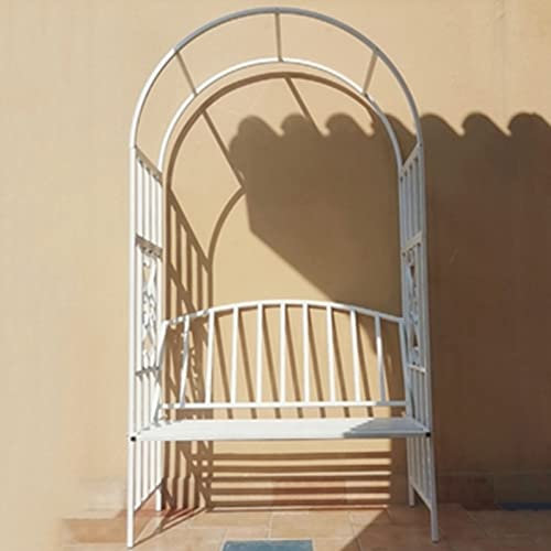 NMQQ Garden arch for climbing plants, rose arch,weatherproof garden decoration, with seat,for gardens hotels terraces climbing plant patio lawn yard (Color : White, Size : 206x114x50cm)