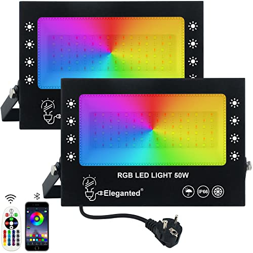 Eleganted Foco LED RGB de 50 W, 2 unidades RGBW que cambian de color, con mando a distancia y control por aplicación, IP66, resistente al agua, multicolor, foco regulable, para jardín, fiesta, árbol
