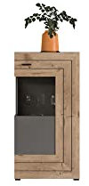 furnling 198119 Serie Bogota kleine Vitrine, Vitrinenschrank Glasvitrine Standvitrine, Holz Werkstoff Eiche Nachbildung, Made in Europe, FSC Zertifiziert, 60 x 117 x 37 cm, grau