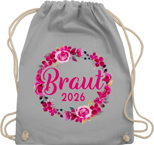 Turnbeutel Rucksack - JGA Junggesellenabschied Frauen - Braut 2026 Blumenkranz - Unisize - Hellgrau - brauttaschen bachelorette party beutel junggesellinnenabschied outfit jungesselnabschied tasche