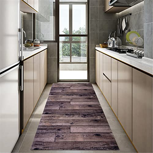 XQKXHZ Teppich Läufer rutschfest Braun Teppichläufer Meterware Küchenläufer 3D Teppich Holzoptik Waschbar Flurläufer Lang Polyester Küchenteppich Für Korridor Schlafzimmer Wohnzimmer,100x300cm