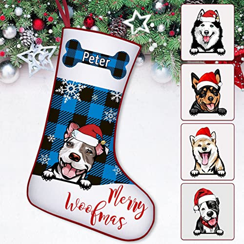 Skartam Hunde-Weihnachtsstrümpfe, personalisierbar, Büffelkariert, individuelle Weihnachtsstrümpfe mit Namen für Weihnachtsdekoration, Urlaub, Familie