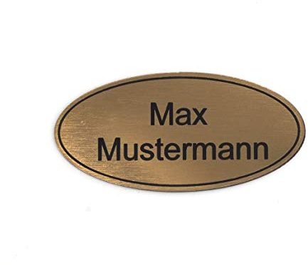 chapa buzón personalizada | Placa grabada personalizada autoadhesiva | nombre y número | Muchas tallas | Resistente a la intemperie | Grabado láser (8x3,5cm Oval con borde, Oro-Negro)