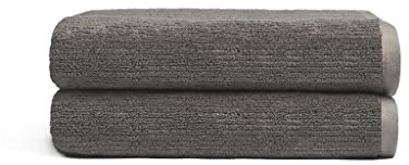 Cozy Earth Ribbed Bath Towel Set - 60% Cotton 40% Viscose from Bamboo Bathroom Towels - Soft & Absorbent Textured Ribbed Pattern - 2 Pack Charcoal